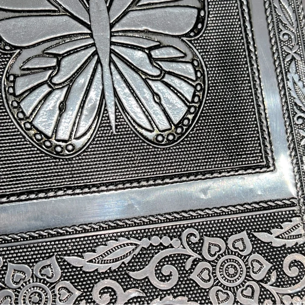 Handcrafted Aluminum Oxidized Butterfly Jewelry Box with Royal Blue Inte…
